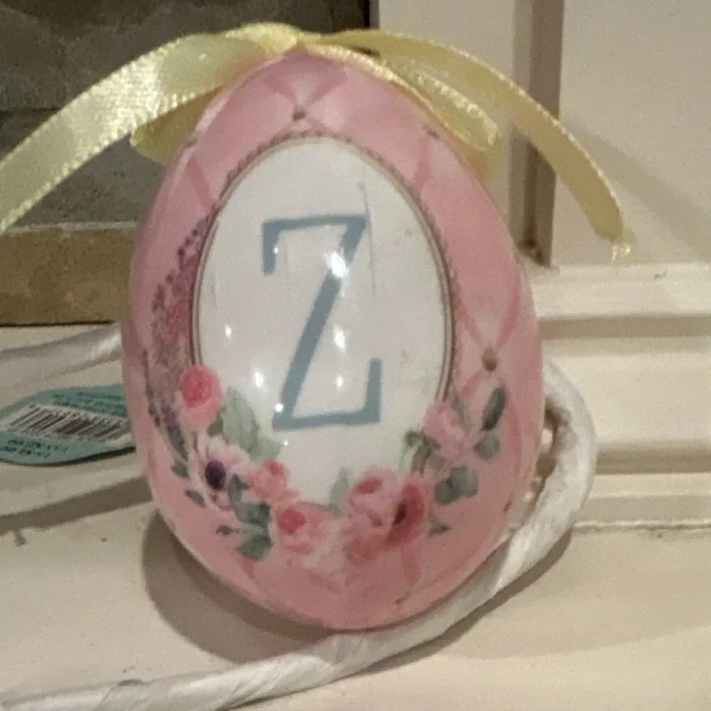 Ashland Egg Ornament Pink White Gold Easter Monogram Z